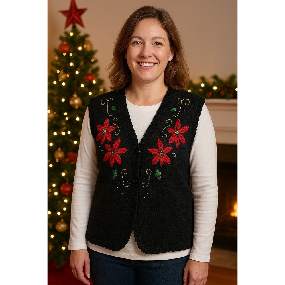 Vintage Christmas Cottagecore Grandmacore Sweater Vest Cardigan Size 1X
